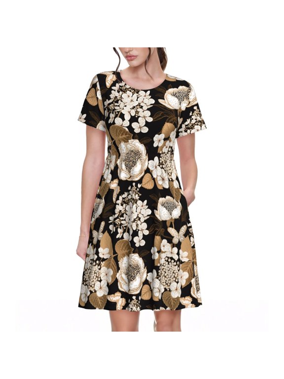 Retro Hydrangeas for Womens Summer 2025 Casual Midi Maxi Dresses Lightweight Short Sleeve Round Neck Beach Dress -Medium