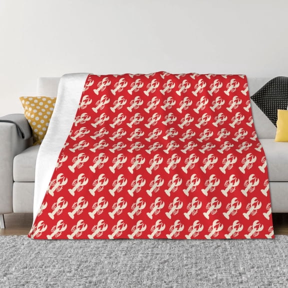Vsdgher Retro Lobsters Pattern Fleece Throw Blanket, Horizontal Fleece Bedding Home Decor for Couch & Bed All Season Use -80"x60"