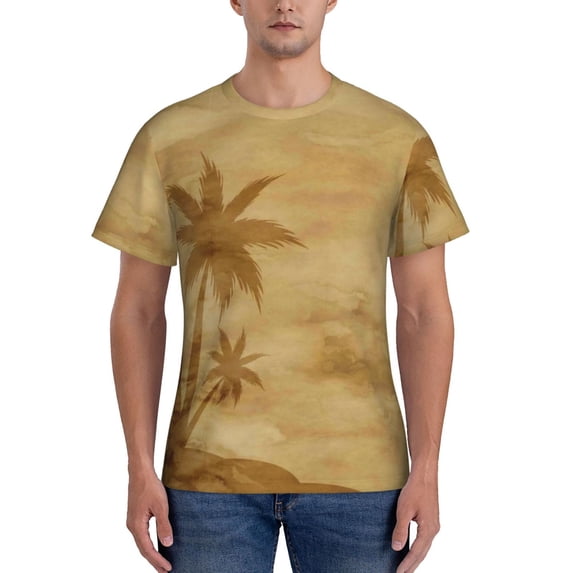 Vsdgher Retro Palm Tree Print Men's Dry Fit Mesh Athletic Shirts Moisture Wicking Tennis T-Shirt Tops