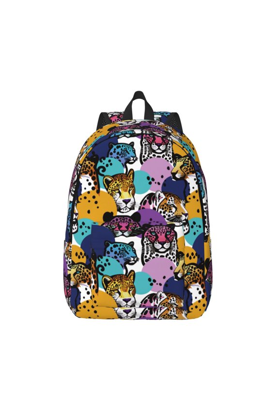 Retro Panther Print Canvas Backpack Travel Rucksack Unisex Knapsack 15.7/17.7Inch Laptop Backpack for Work,College -Medium