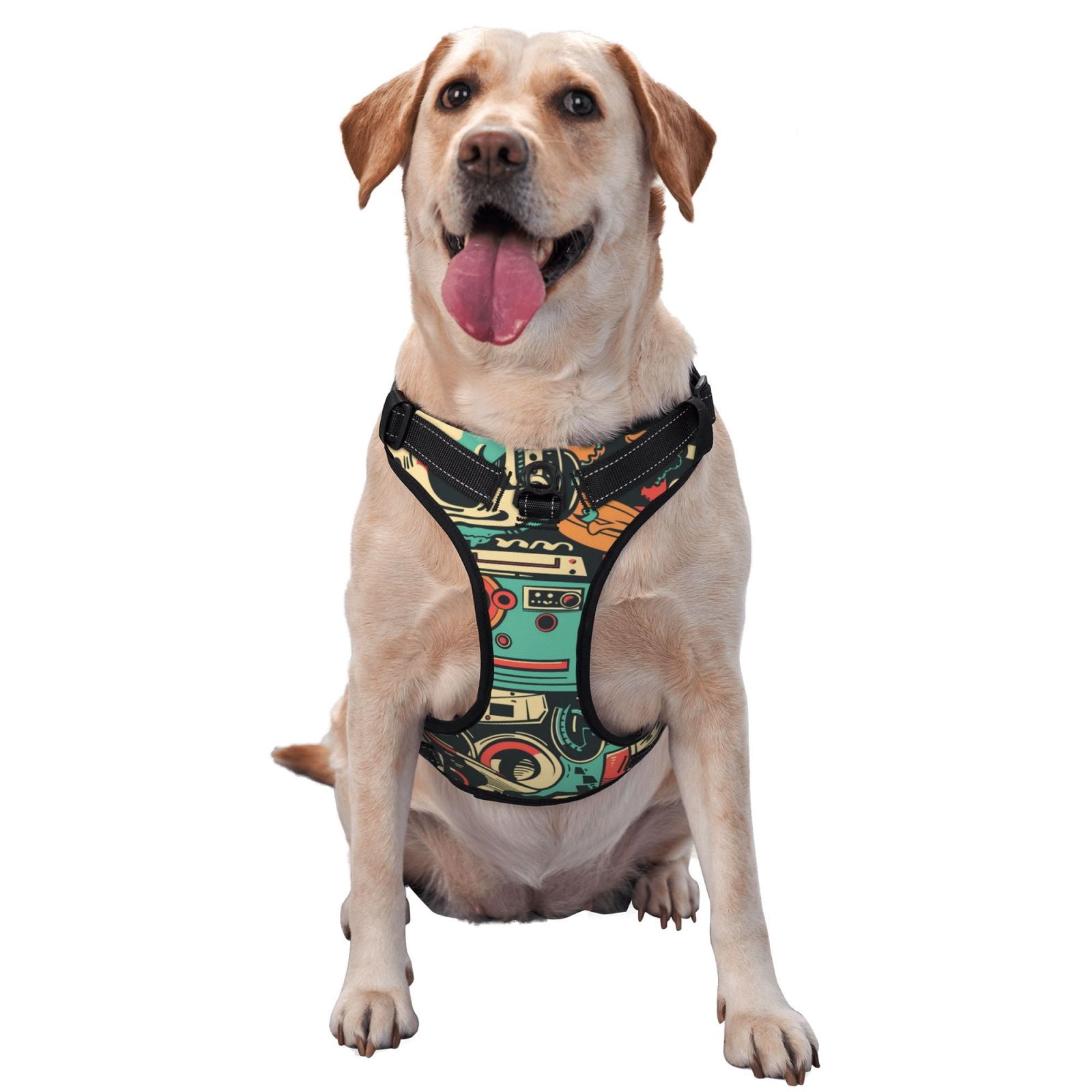 Vsdgher Retro Pop Art Collage Dog Harness, No-Pull Pet Harness, Dog Vest, Pet Vest for Small to Large Dogs-