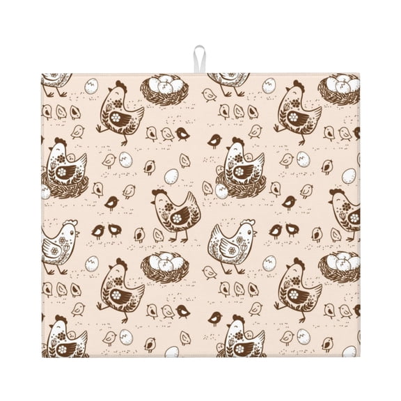 Vsdgher Retro Rooster Print Dish Drying Mat, Kitchen Counter Mat, Dish Drying Pad for Dishes, Utensils, Pots and Pans,16" x 18"