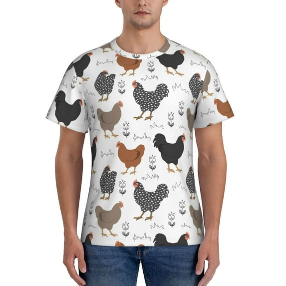 Vsdgher Retro Rooster Print Men's Dry Fit Mesh Athletic Shirts Moisture Wicking Tennis T-Shirt Tops
