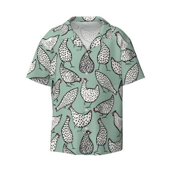 Vsdgher Retro Rooster4 Print Men's Wrinkle Free Untucked Cuban Shirt Business Casual Button Down Shirts Short Sleeve Shirt