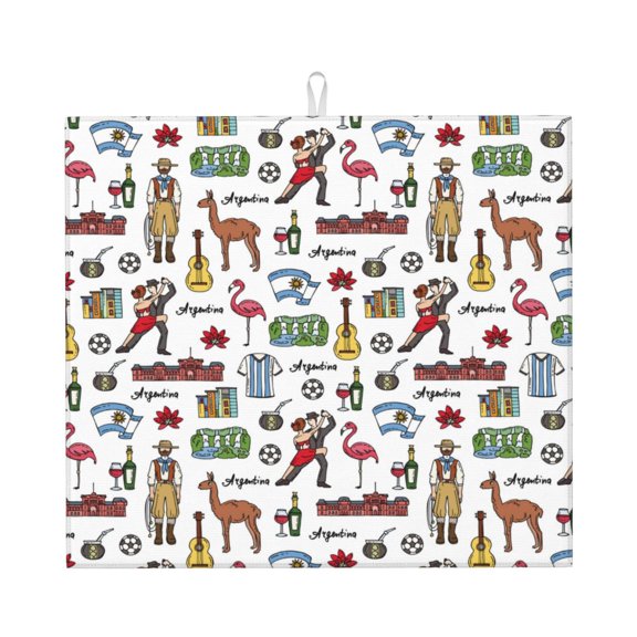 Vsdgher Retro Style Print Dish Drying Mat, Kitchen Counter Mat, Dish Drying Pad for Dishes, Utensils, Pots and Pans,16" x 18"