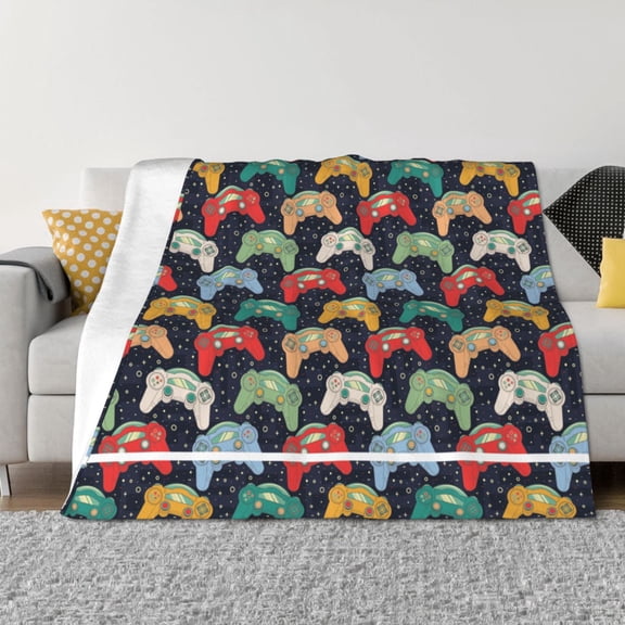 Vsdgher Retro Video Game Pattern Fleece Throw Blanket, Horizontal Fleece Bedding Home Decor for Couch & Bed All Season Use -80"x60"