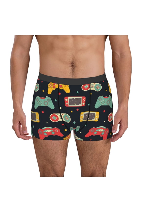 Retro Video Game Pattern Men's Boxer Brief Underwear,Soft Funny Underwear for Men-Small