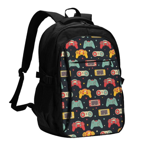 Vsdgher Retro Video Game Print Travel Laptop Backpack, Laptops Backpack with USB Charging Port, Water Resistant Computer Bag Gift for Men & Women