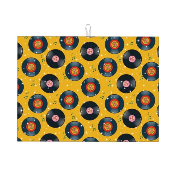 Vsdgher Retro Vinyl Records Dish Drying Mat Super Absorbent Drying Mat Large Dish Drying Mats for Kitchen Counter Kitchen Drying Mat 24" x 18"