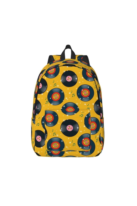 Retro Vinyl Records Print Canvas Backpack Travel Rucksack Unisex Knapsack 15.7/17.7Inch Laptop Backpack for Work,College -Medium