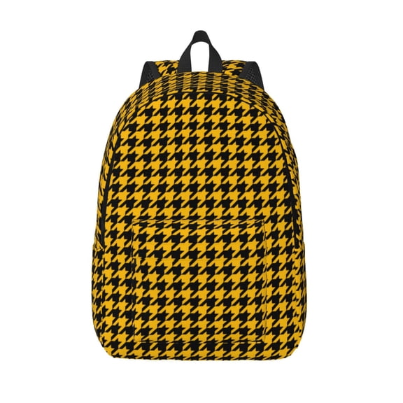 Vsdgher Retro Yellow and Black Houndstooth Print Canvas Backpack Travel Rucksack Unisex Knapsack 15.7/17.7Inch Laptop Backpack for Work,College -Medium