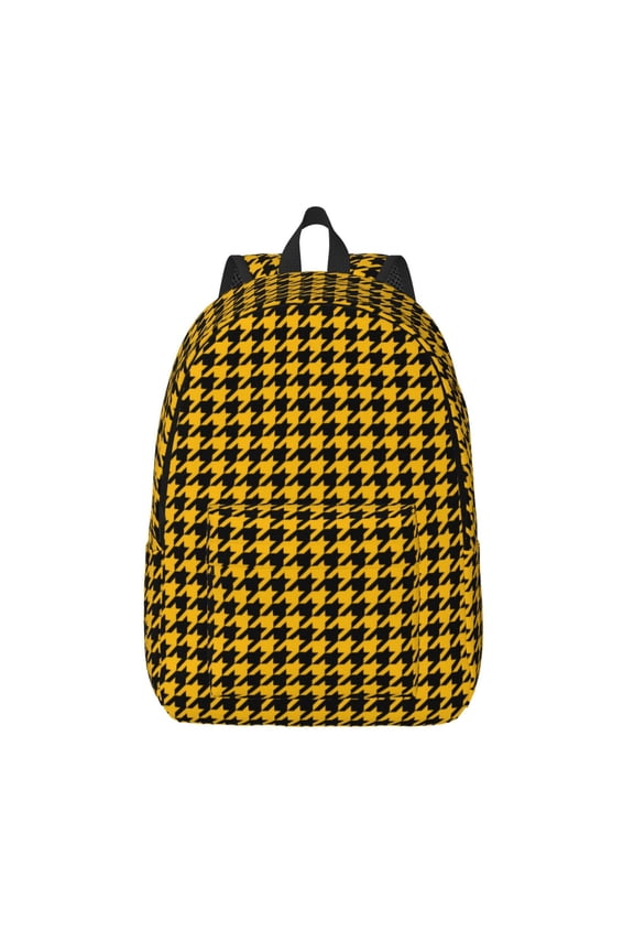 Retro Yellow and Black Houndstooth Print Canvas Backpack Travel Rucksack Unisex Knapsack 15.7/17.7Inch Laptop Backpack for Work,College -Small
