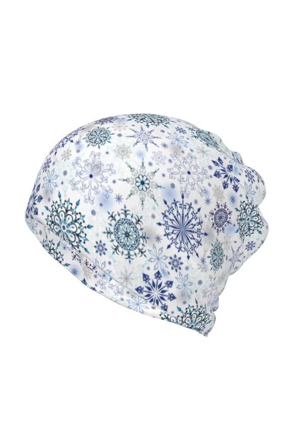 Retro ice blue snowflakes Slouchy Beanie Hat for Men/Women, Skull Cap Chemo Cap Night Sleeping Cap