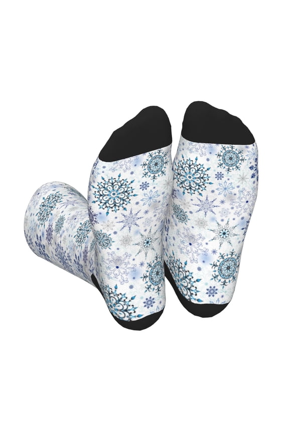 Retro ice blue snowflakes Unisex Crew Socks Lightweight Breathable Ventilation Ankle Socks, Mid-calf socks for Daily
