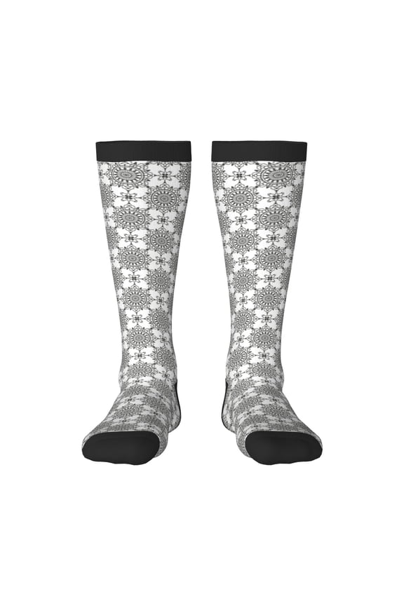 Retro sketch flower lines Knee Socks, High Socks Long Stretchy Sock Women Knee High Stocking, Long Socks for Women