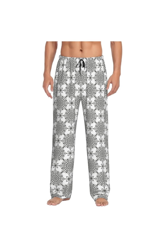 Retro sketch flower lines Mens Pajama Pants Sleep & Lounge Pants, PJ Pants-Medium