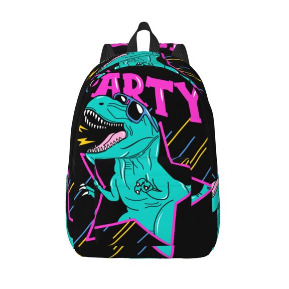Vsdgher Rex Dinosaur With Sunglasses Print Canvas Backpack Travel Rucksack Unisex Knapsack 15.7/17.7Inch Laptop Backpack for Work,College -Small