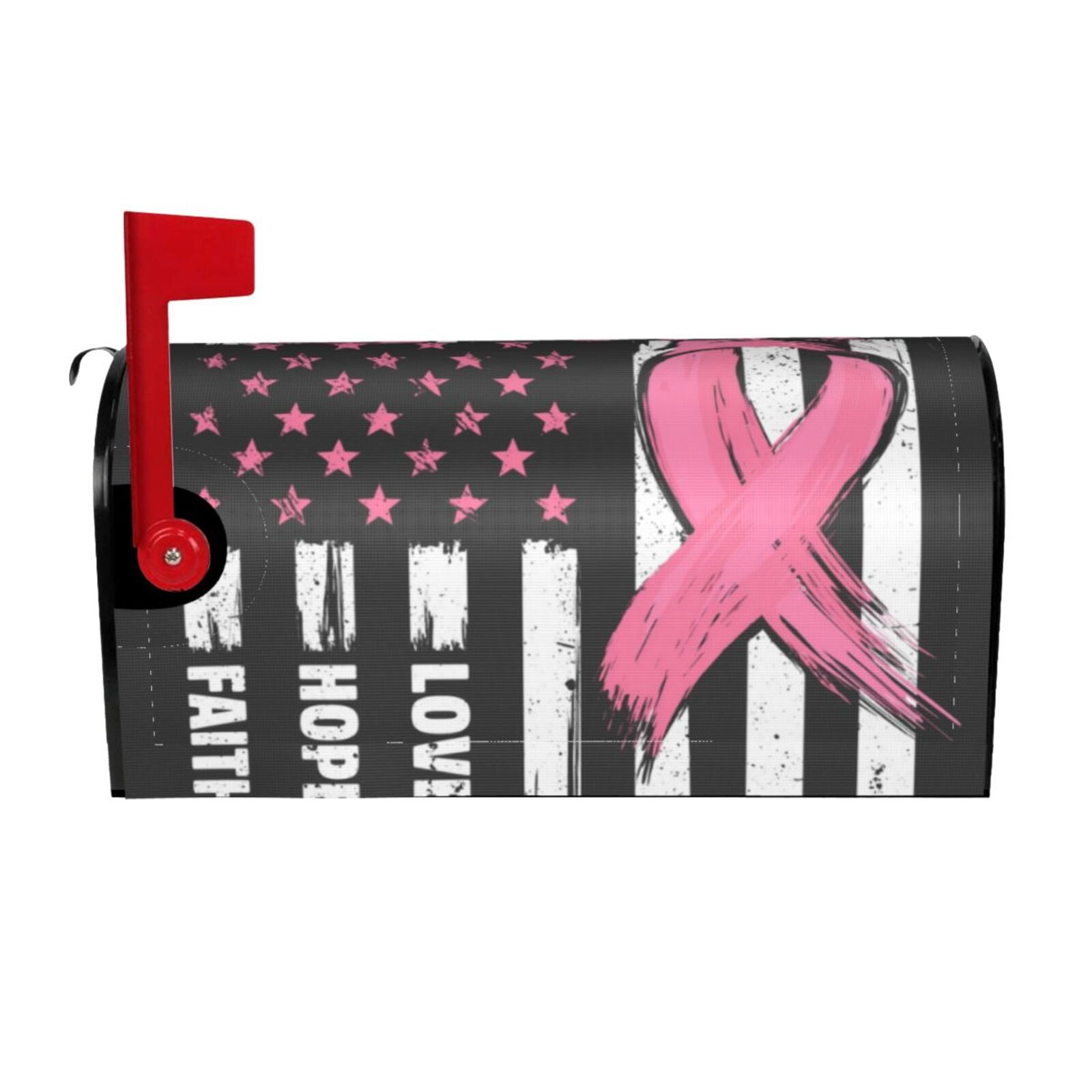 Vsdgher Ribbon Breast Cancer Awareness Mailbox Cover Magnetic Mailbox Wraps Post Letter Box Cover for Garden Yard Home Decor 2 Sizes-25.5x21 in