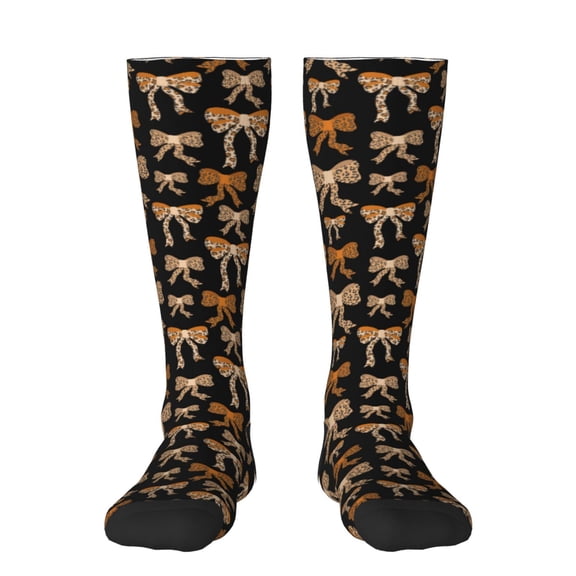 Vsdgher Ribbon bows with leopard Knee Socks, High Socks Long Stretchy Sock Women Knee High Stocking, Long Socks for Women