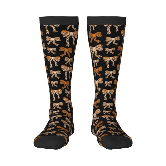 Vsdgher Ribbon bows with leopard Knee Socks, High Socks Long Stretchy Sock Women Knee High Stocking, Long Socks for Women