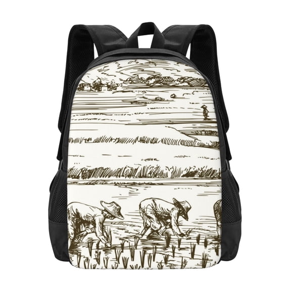 Vsdgher Rice Harvest Print Backpack for Women Men School Bookbag with Laptop Compartment for College Work Travel, Simple Fashion Casual Daypack, Fit 15" Laptop