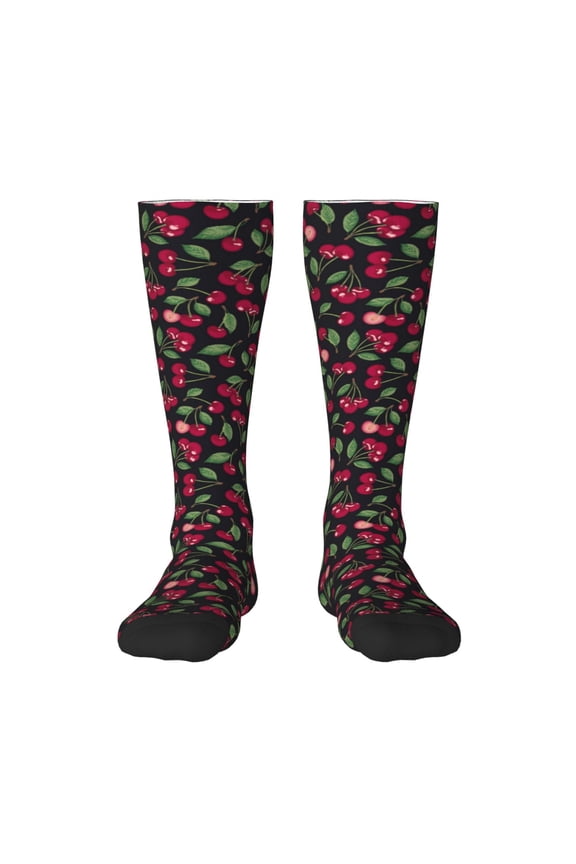 Ripe Red Cherry Knee Socks, High Socks Long Stretchy Sock Women Knee High Stocking, Long Socks for Women