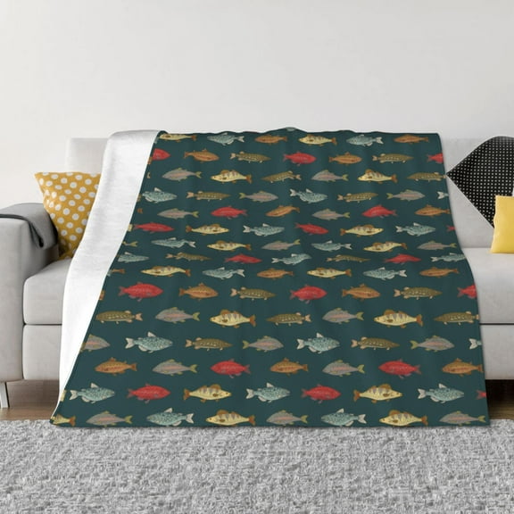 Vsdgher River Freshwater Fish Pattern Fleece Throw Blanket, Horizontal Fleece Bedding Home Decor for Couch & Bed All Season Use -40"x30"