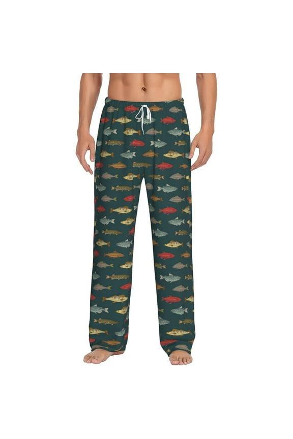 River Freshwater Fish Print Mens Pajama Pants Sleep & Lounge Pants, PJ Bottoms With elastic waistb and Pockets