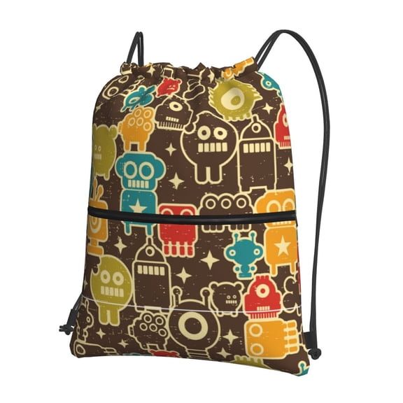 Vsdgher Robot and Monsters Drawstring Backpack Water Resistant String Bag Sports Sackpack Gym Sack for Men Women