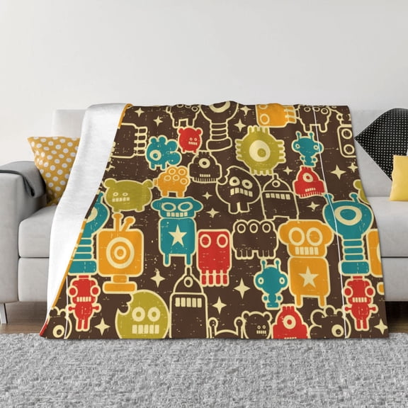 Vsdgher Robot and Monsters Pattern Fleece Throw Blanket, Horizontal Fleece Bedding Home Decor for Couch & Bed All Season Use -50"x40"