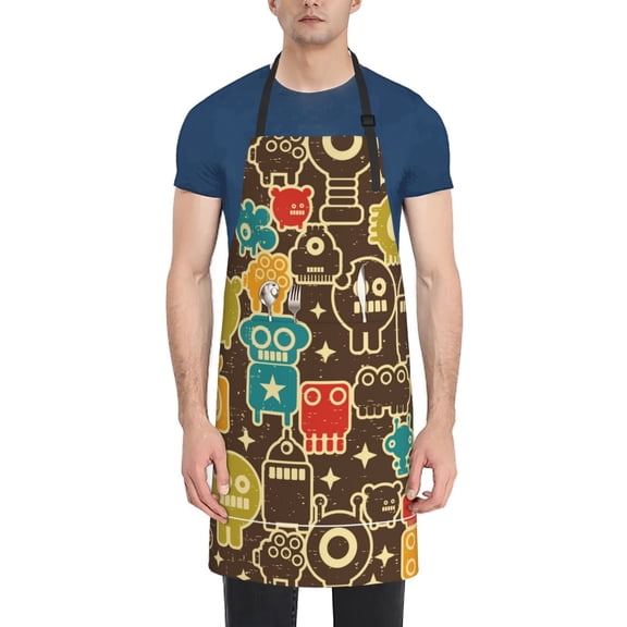 Vsdgher Robot and Monsters Waterproof Apron with 2 Pockets Kitchen Chef Aprons Bibs for Grooming Cooking Baking Painting Gardening