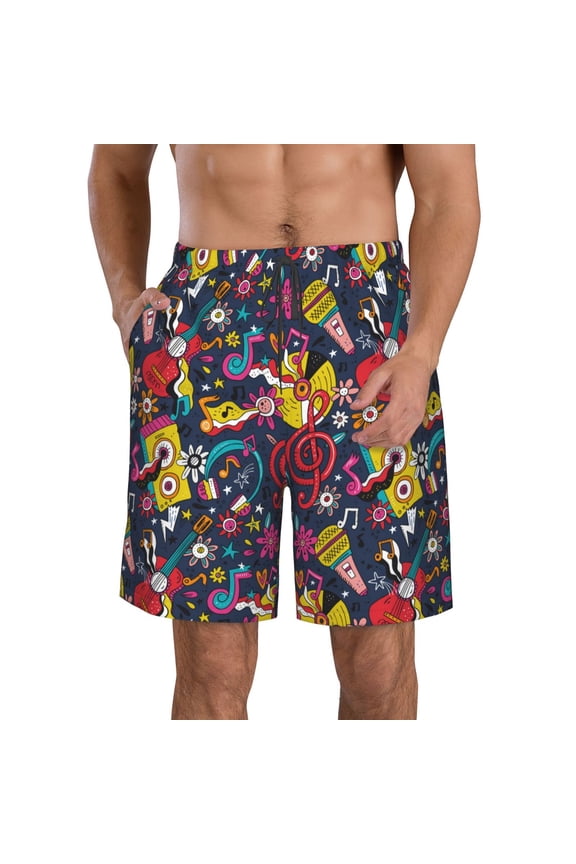 Rock Music Men's Beach Shorts, Surfing shorts, Swim trunks, Quick Dry Swim Trunks for Surfing Beach Fun -Medium