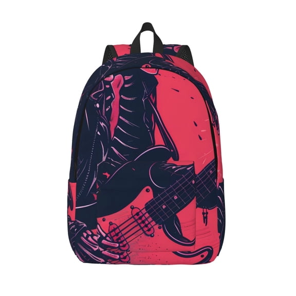 Vsdgher Rock Skull Guitarist Print Canvas Backpack Travel Rucksack Unisex Knapsack 15.7/17.7Inch Laptop Backpack for Work,College -Medium