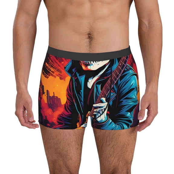 Vsdgher Rock Skull Singer Pattern Men's Boxer Brief Underwear,Soft Funny Underwear for Men-Large