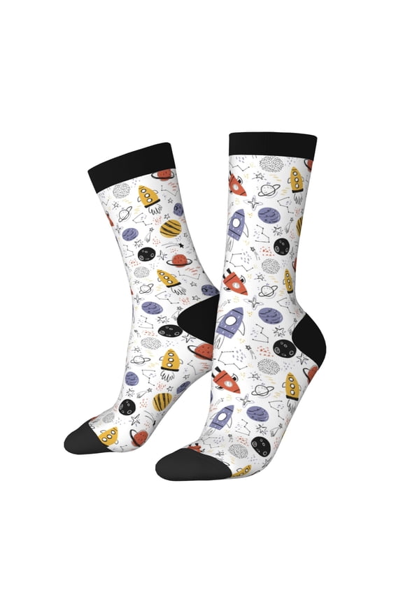 Rocket Planets Crew Socks for Men & Women, Breathable Casual Athletic Ankle Socks