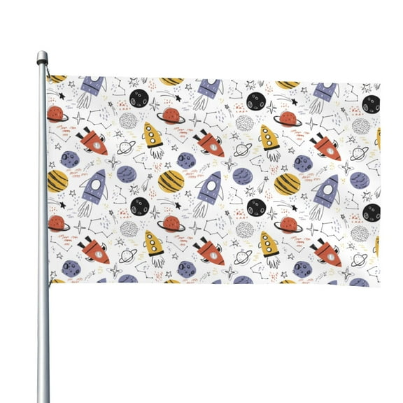 Vsdgher Rocket Planets Print Outdoor Decorative Flag 4x6ft, Suitable for outdoor decoration, can be hung indoors, on outdoor lawns, balconies, parties