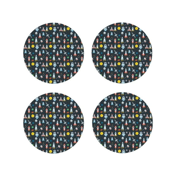Vsdgher Rocket Space Leather Coasters for Drinks, Durable Drink Coasters 4 Set for Tabletop Protection, Luxurious Home Décor and Housewarming Gift ( {designName})Round Shape