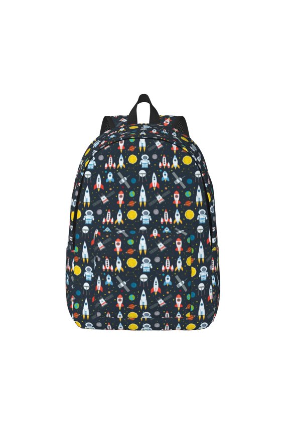 Rocket Space Print Canvas Backpack Travel Rucksack Unisex Knapsack 15.7/17.7Inch Laptop Backpack for Work,College -Medium