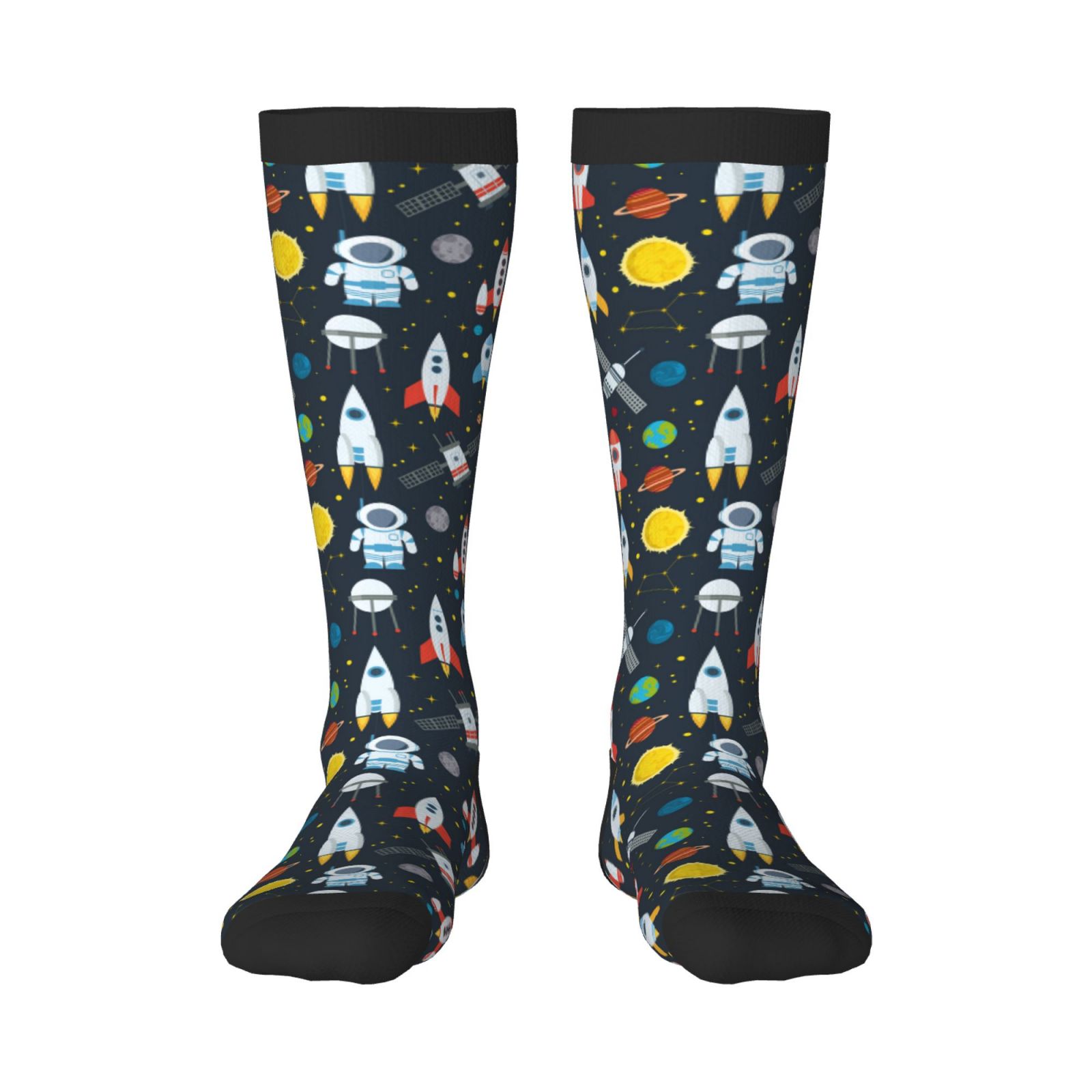Vsdgher Rocket Space Print Thigh High Socks Extra Long Stretchy Sock ...