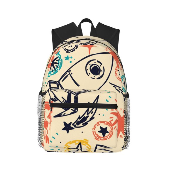 Vsdgher Rockets Print Unisex Large Capacity Bookbag Schoolbag Casual Daypack for High School/College/Teens/Travel/Work