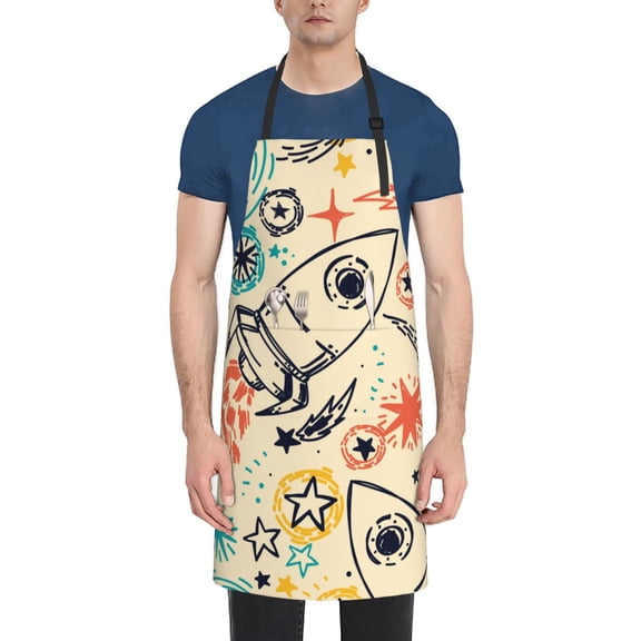 Vsdgher Rockets Waterproof Apron with 2 Pockets Kitchen Chef Aprons Bibs for Grooming Cooking Baking Painting Gardening