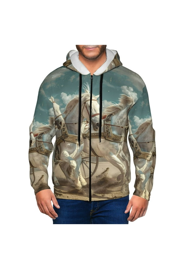 Roman Chariot Horse Race Mens Hoodies Zip Hoodie, Hoodies for Men, Zip-up Hooded Sweatshirt-Medium