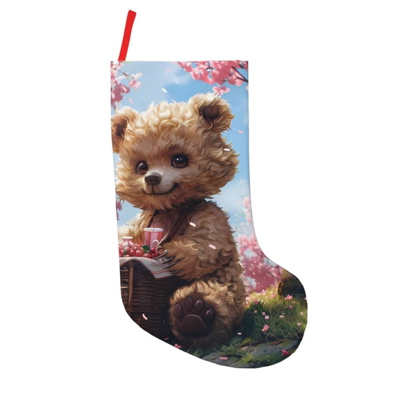 Vsdgher Romantic Floral Bear Christmas Stockings 18 inch Large Kids Stocking Bags Hanging Socks for Christmas Decor Decorations
