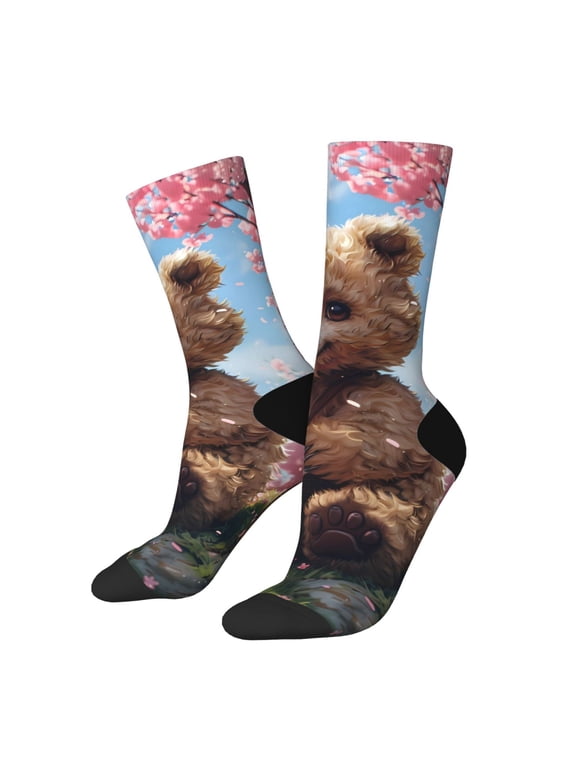Romantic Floral Bear Crew Socks for Men & Women, Breathable Casual Athletic Ankle Socks