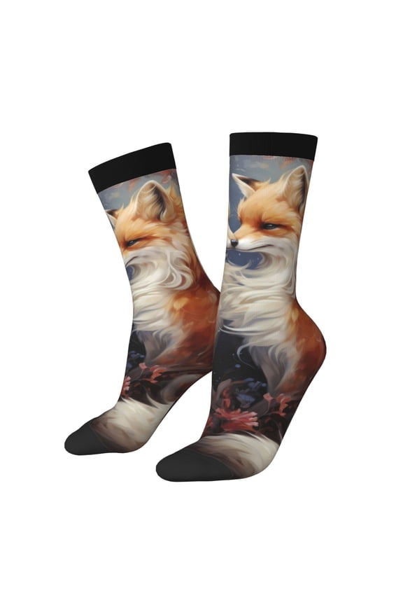 Romantic Flower Fox Couple Crew Socks for Men & Women, Breathable Casual Athletic Ankle Socks