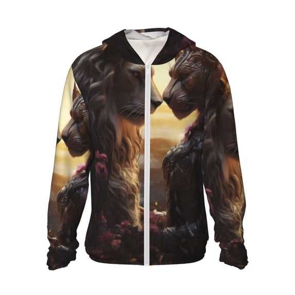 Vsdgher Romantic Flower Lion Couple Print Adult Hoodie Shirts Rash Guard for Men Women,Long Sleeve Sun Protection Fishing Shirts for Athletic Running Swim-Small