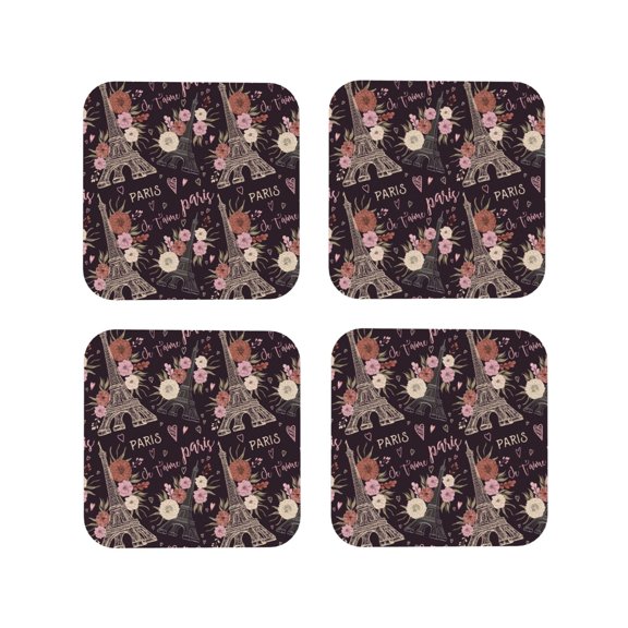 Vsdgher Romantic Paris Leather Coasters for Drinks, Durable Drink Coasters 4 Set for Tabletop Protection, Luxurious Home Décor and Housewarming Gift ( {designName})Square