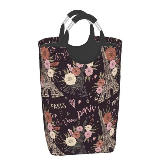 Vsdgher Romantic Paris Print Square Laundry Bag Large Collapsible Dirty Clothes Bags With Handles Waterproof Essentials Storage For College Dorm, Family