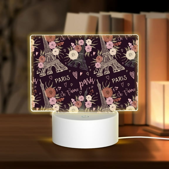 Vsdgher Romantic Paris Rectangular Acrylic Night Light Acrylic Sleep Night Light Friend Gifts for Birthday Gifts for Women Teens Boys Girls