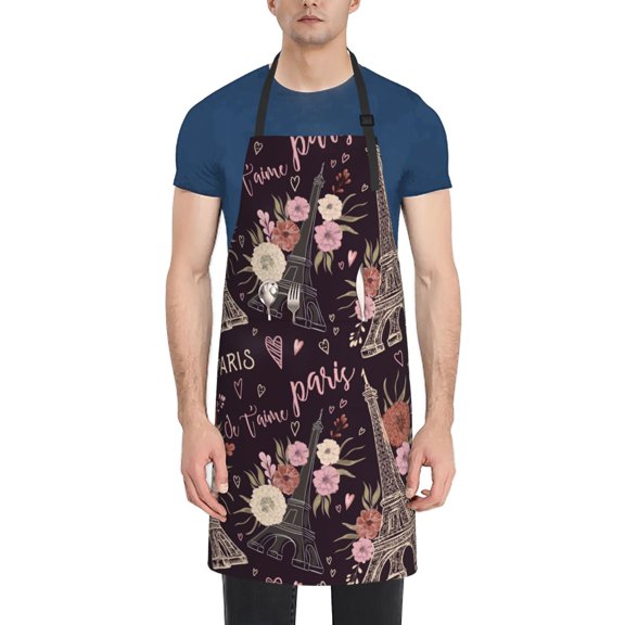 Vsdgher Romantic Paris Waterproof Apron with 2 Pockets Kitchen Chef Aprons Bibs for Grooming Cooking Baking Painting Gardening